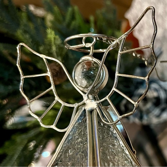 Vintage Clear Textured Stained Glass Angel With a Horn Christmas Angel Ornament - Picture 9 of 9